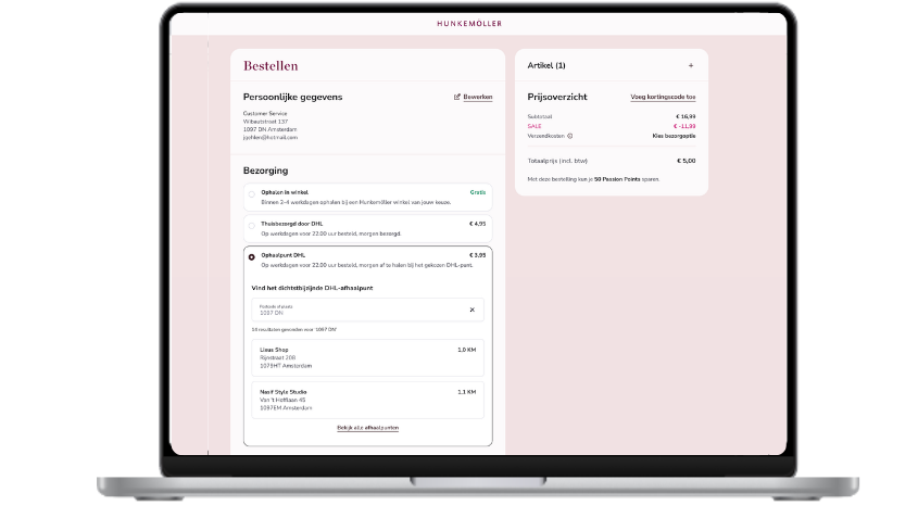 Hunkemoller parcelshops Wuunder