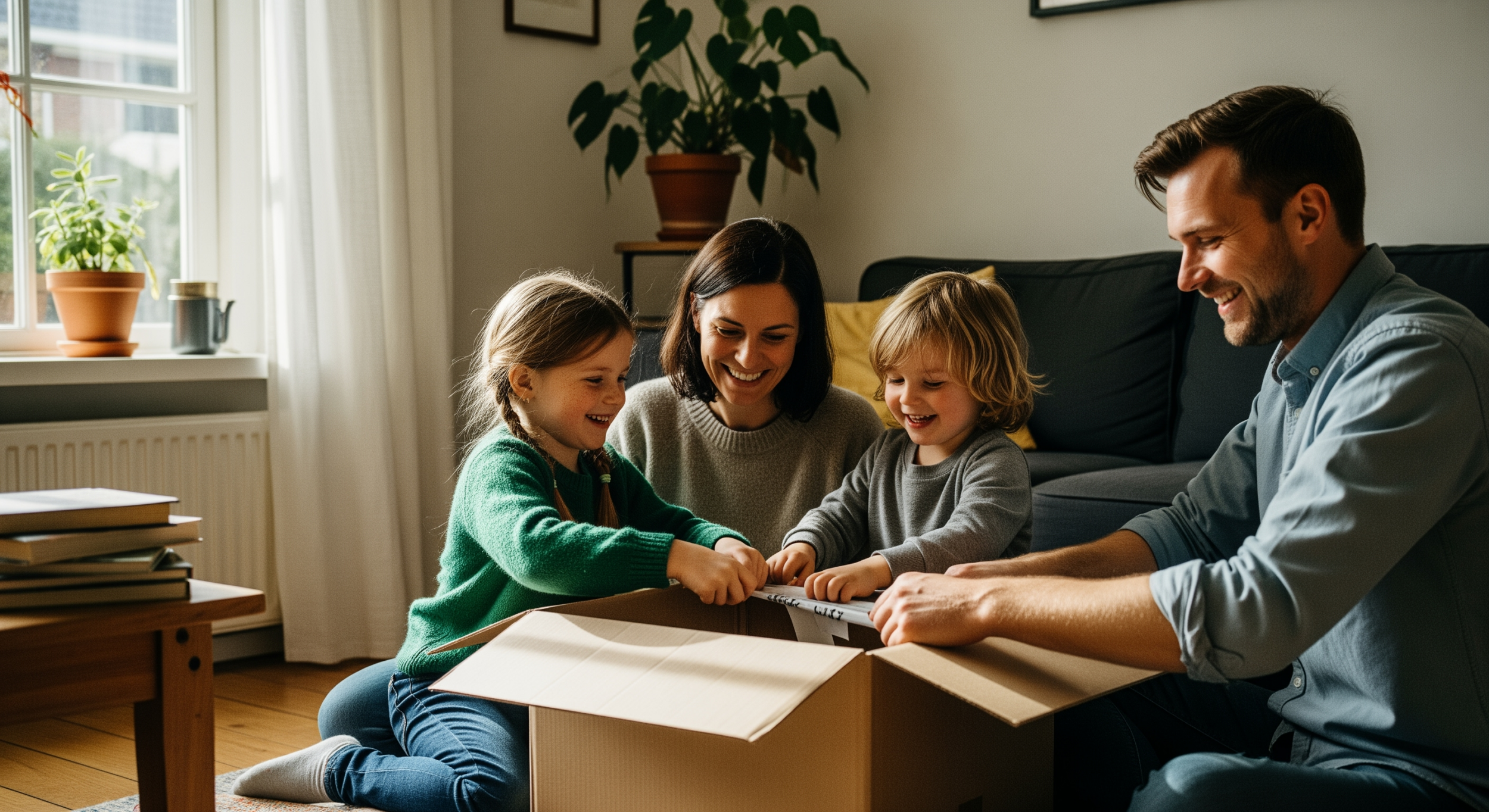 Familie opent pakket_