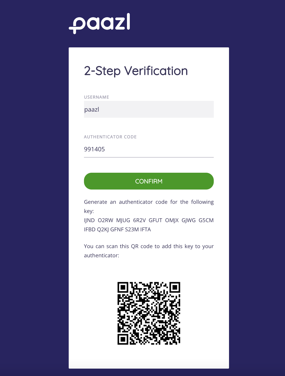 2FA code entry screen