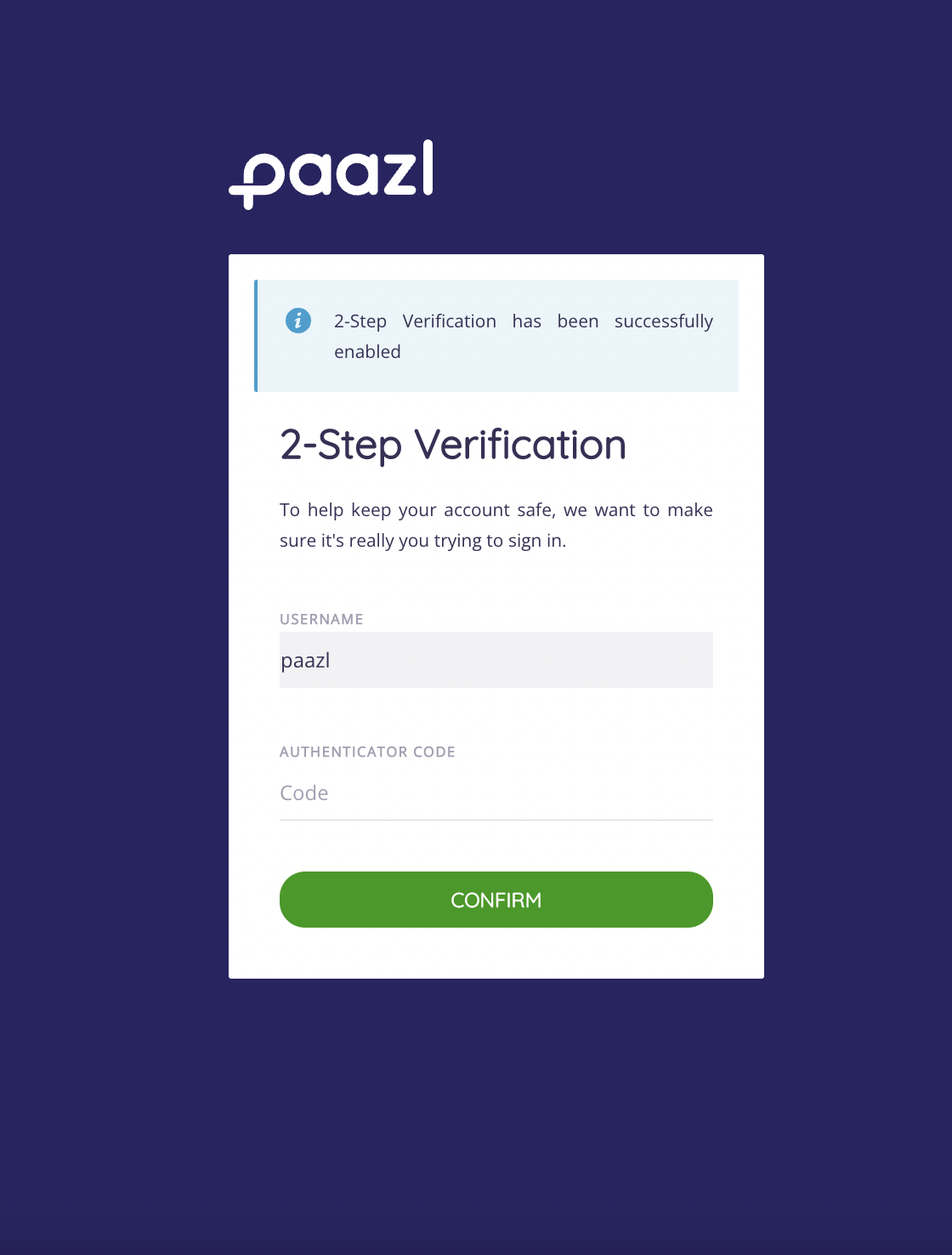 2FA success screen