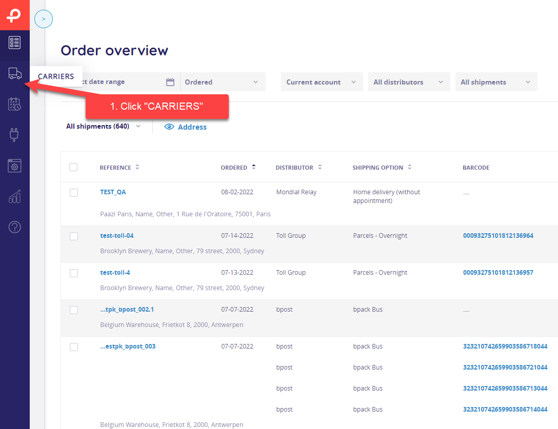 Configuring delivery matrices - step 1