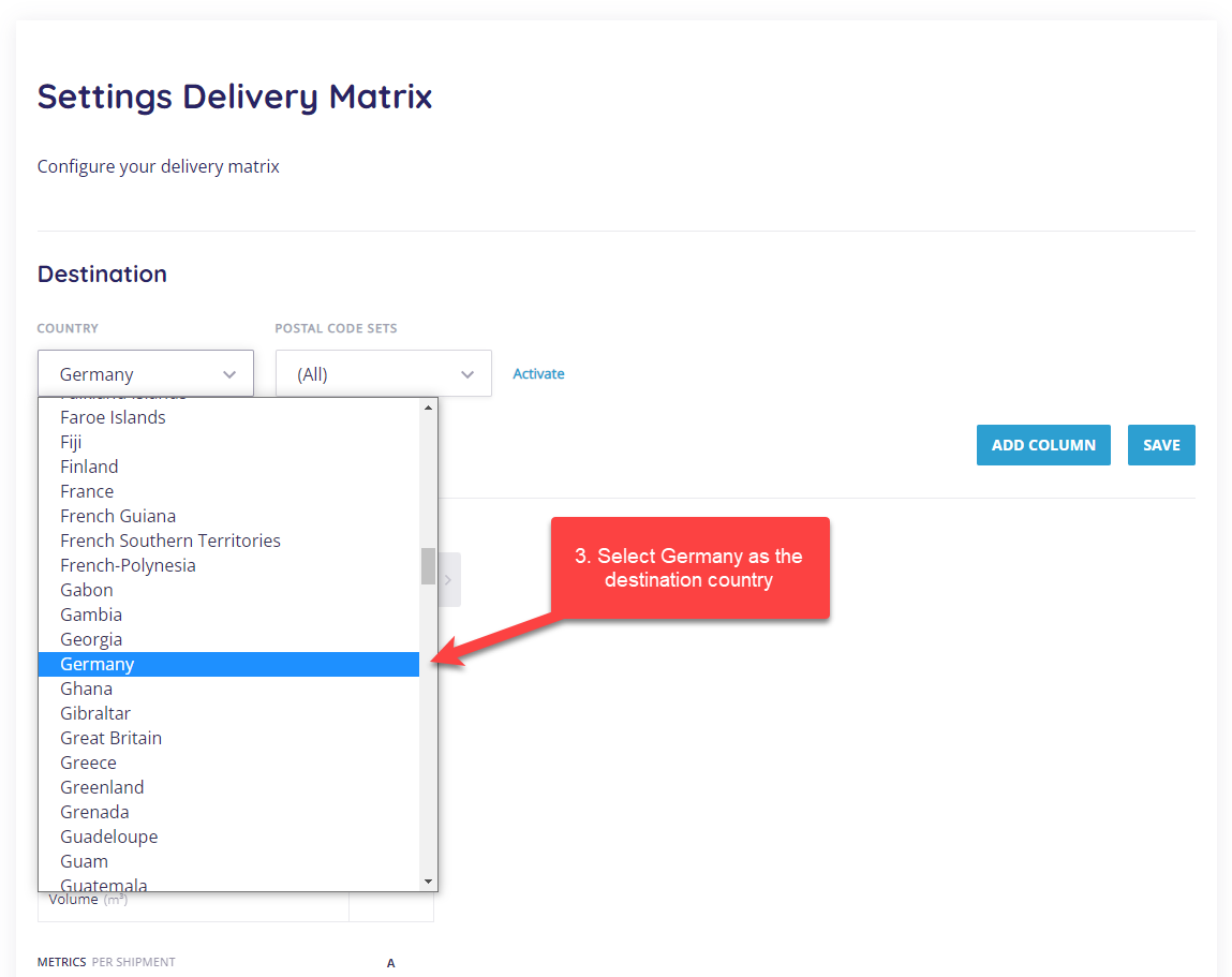 Configuring delivery matrices - domestic step 1
