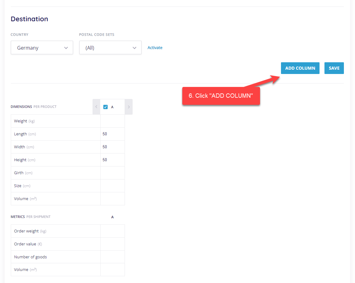 Configuring delivery matrices - domestic step 4
