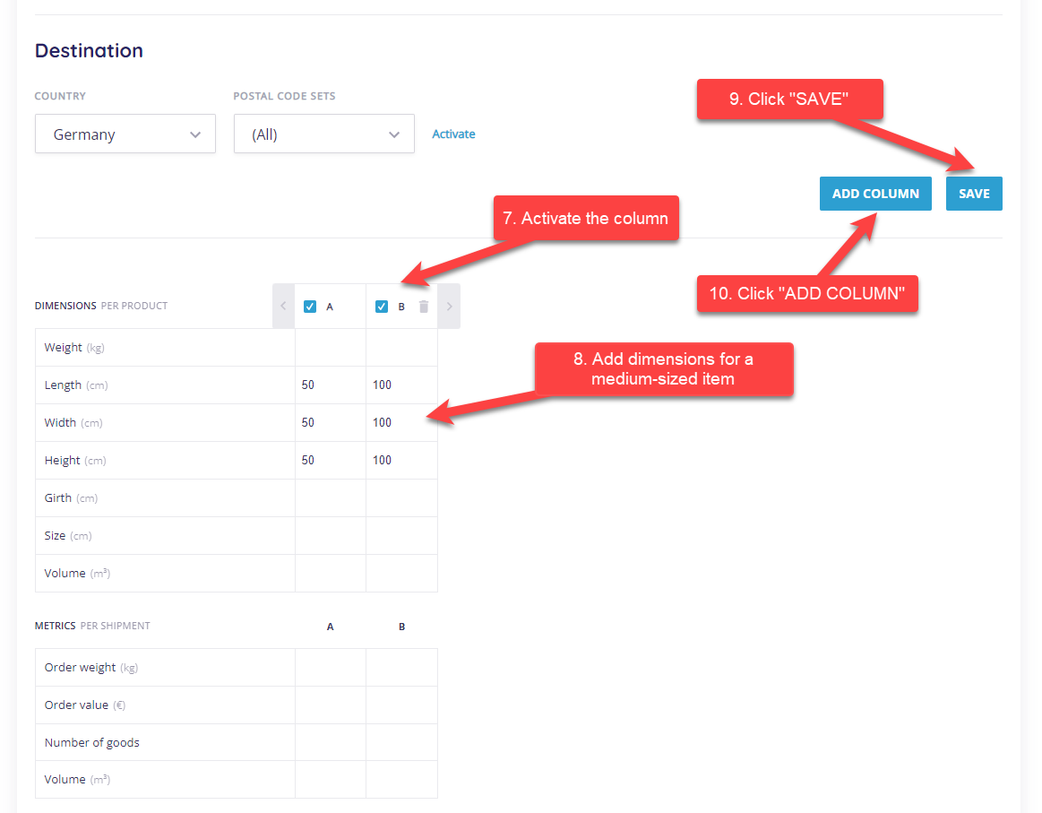 Configuring delivery matrices - domestic steps 5-8
