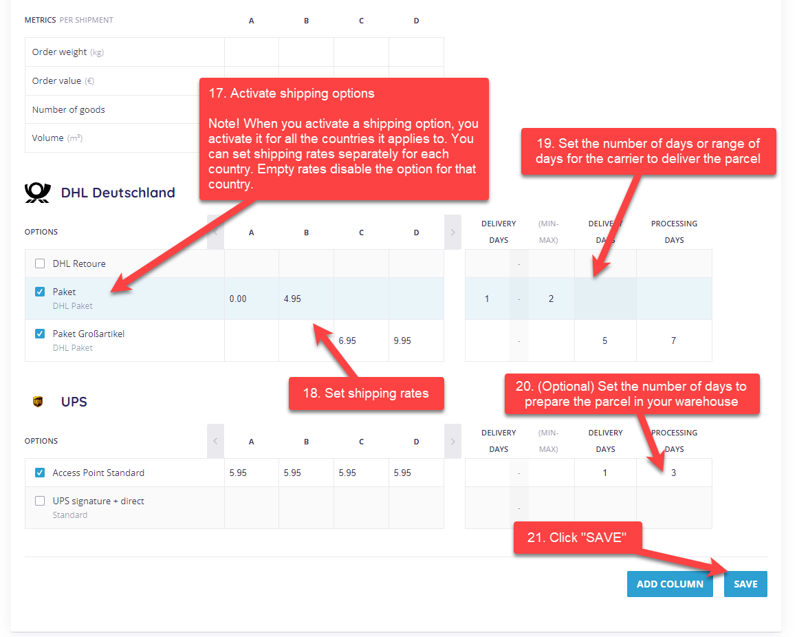 Configuring delivery matrices - domestic steps 15-19