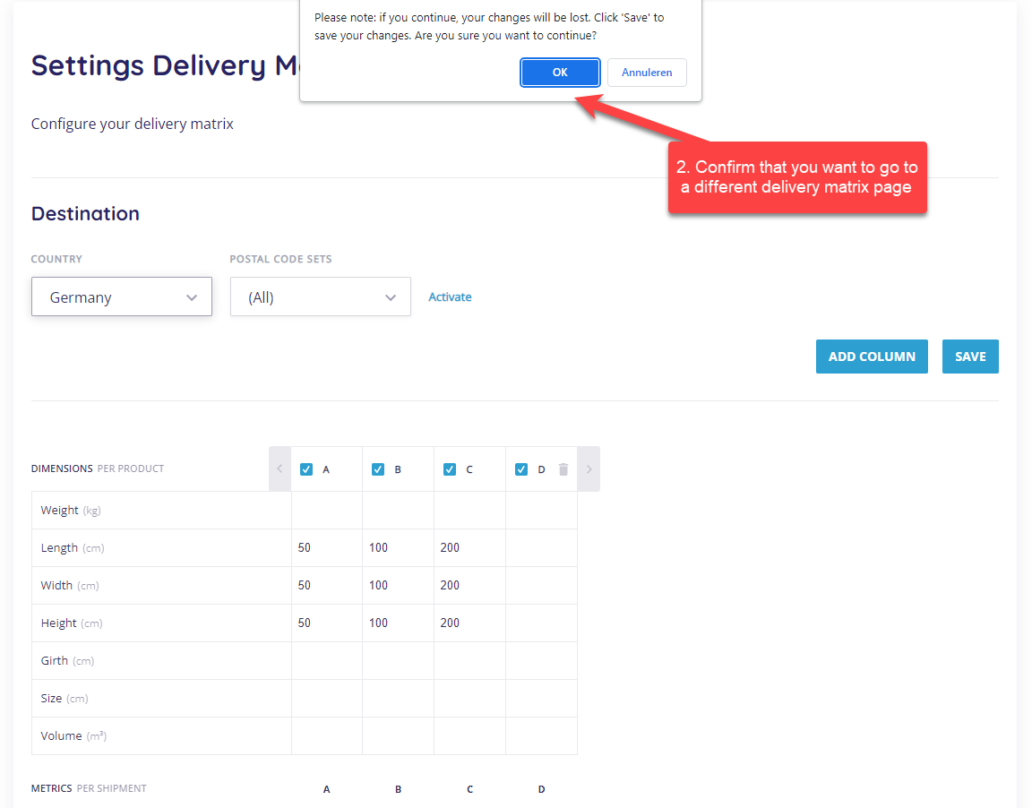 Configuring international delivery matrices - step 2
