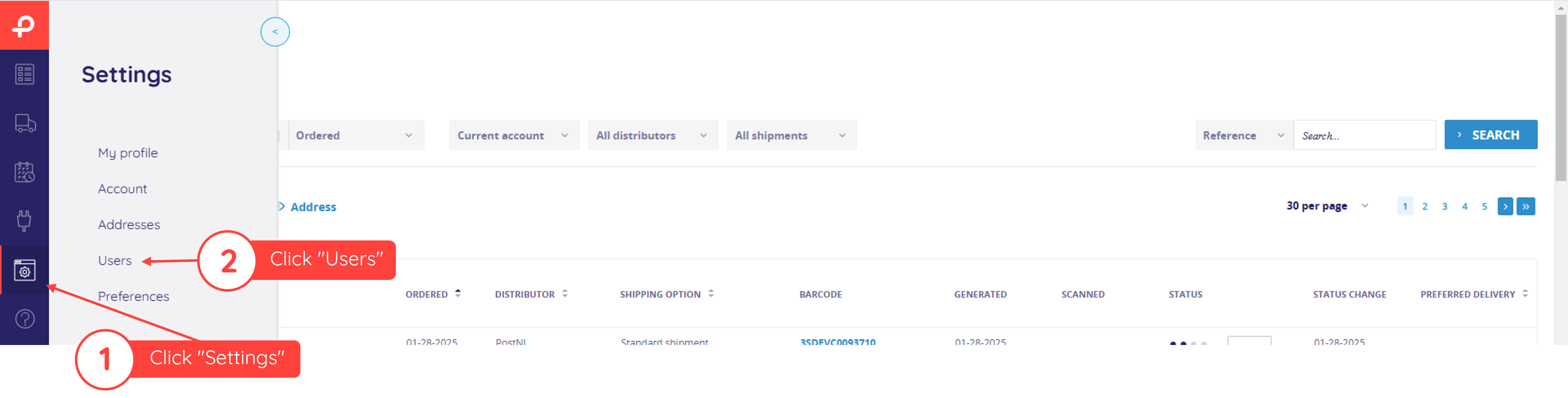 User settings location in Paazl web app