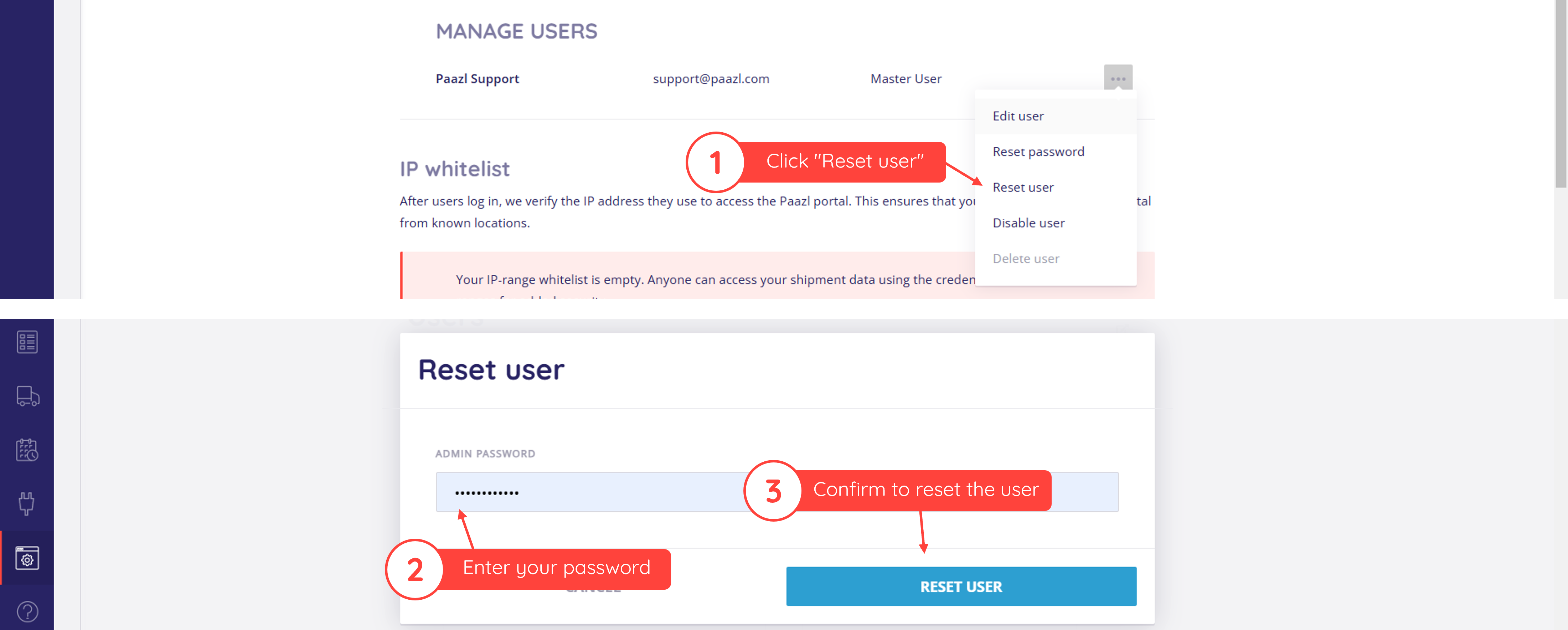 Reset user interface
