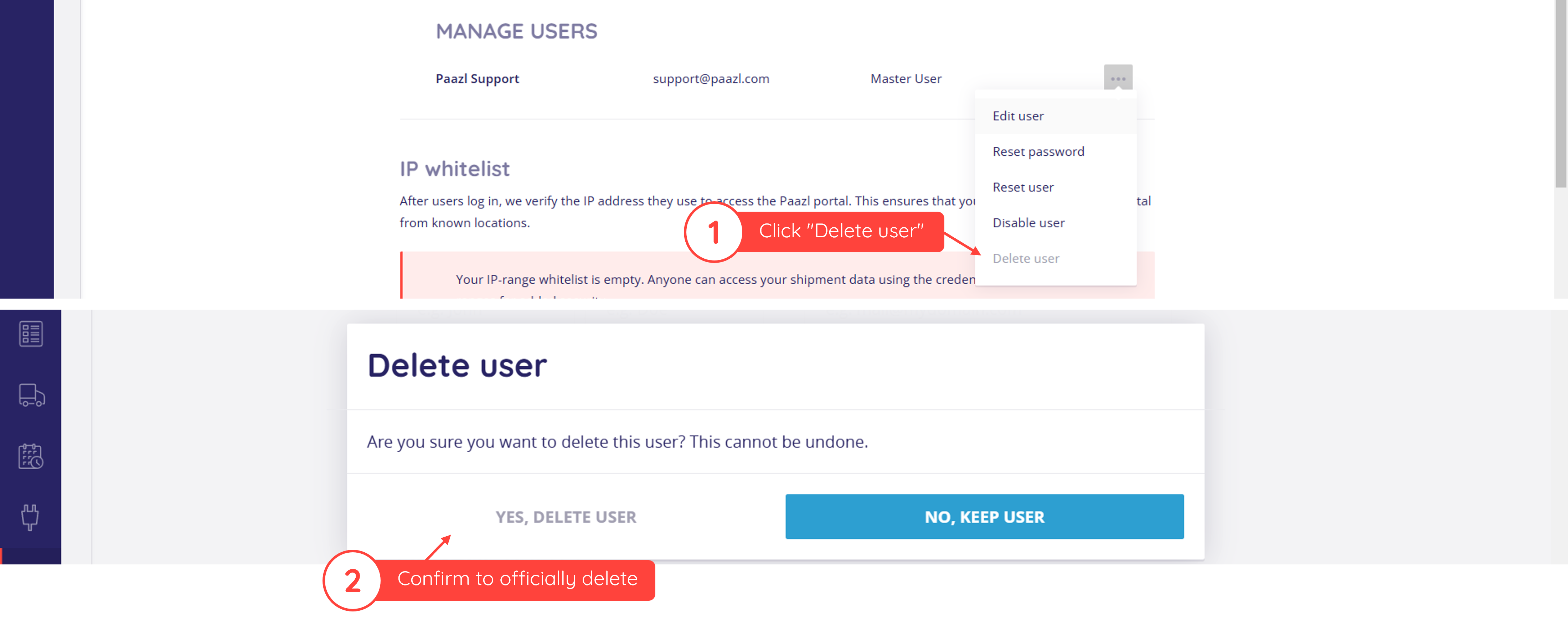 Delete user interface