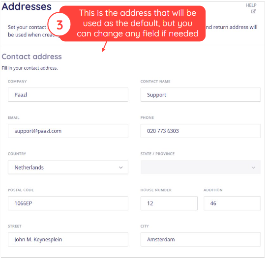 Default addresses configuration screen 2