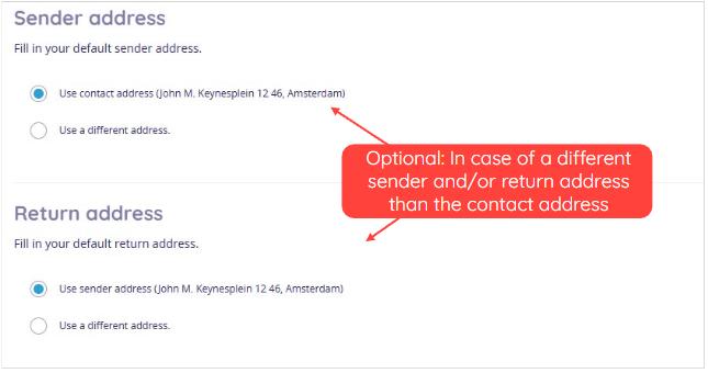 Default addresses configuration screen 3
