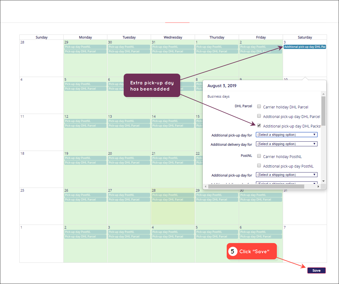 Special dates - click save