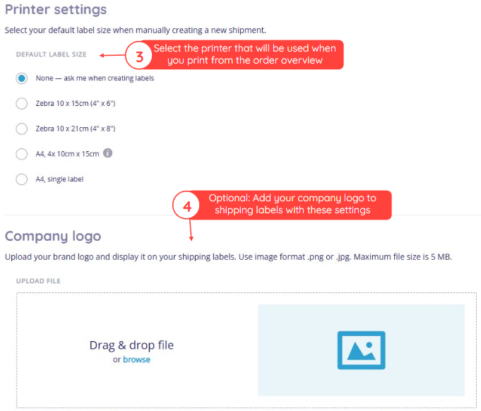 Printer settings - step 2