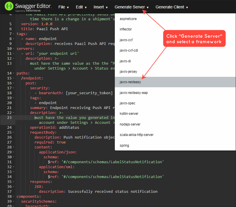 Swagger Editor — Generate Server