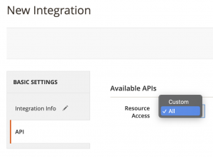 Setting API permissions to All in the Magento 2 integration