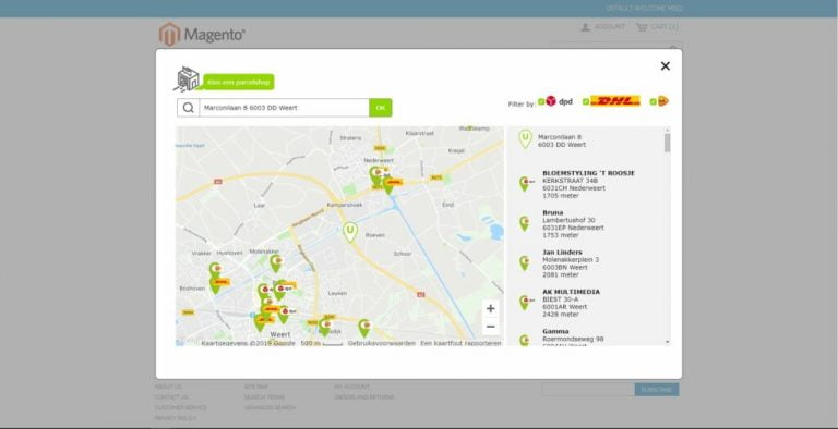 Magento 1 checkout: Wuunder Parcelshop Locator openen