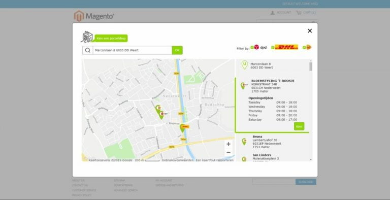Wuunder Parcelshop Locator in de Magento 1 checkout