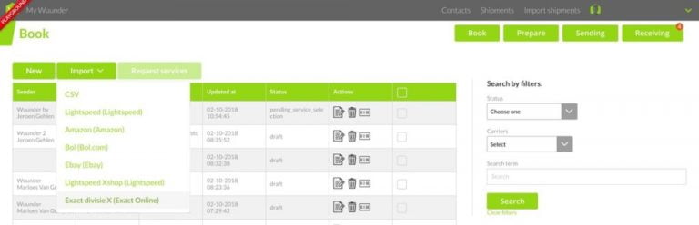 MyWuunder importscherm voor Magento 1 bulk boeken
