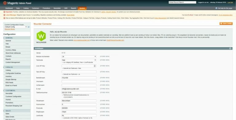Magento 1 Wuunder instellingen: API keys en bedrijfsgegevens invullen
