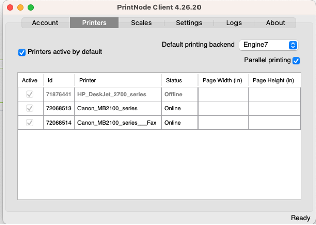 PrintNode printers overzicht