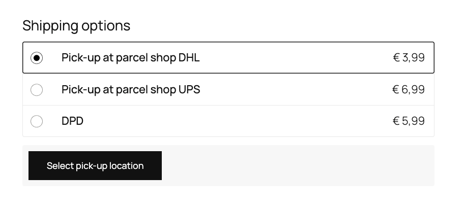 Checkout with Wuunder Pick-up option selected