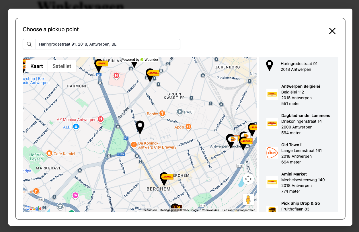 Parcelshop Locator popup in the checkout