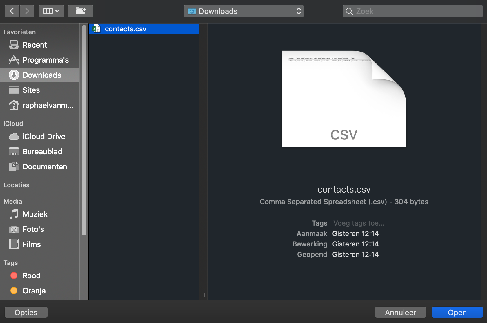 CSV bestand selecteren