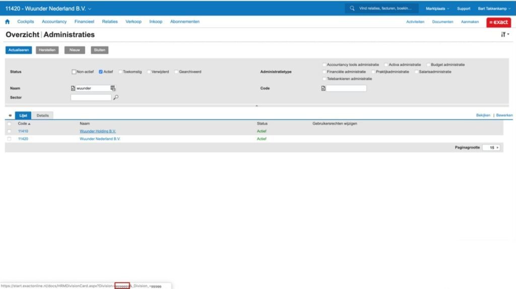 Exact koppeling divisie code in URL