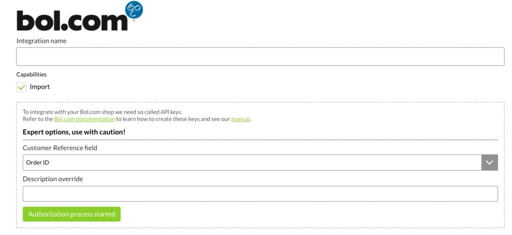 Bol.com autorisatie starten