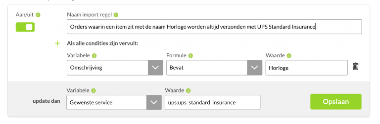 Ingevulde order via importregel