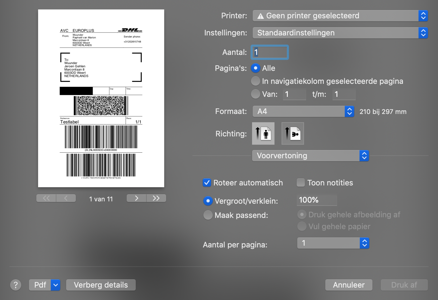 Print-overzicht openen op Mac