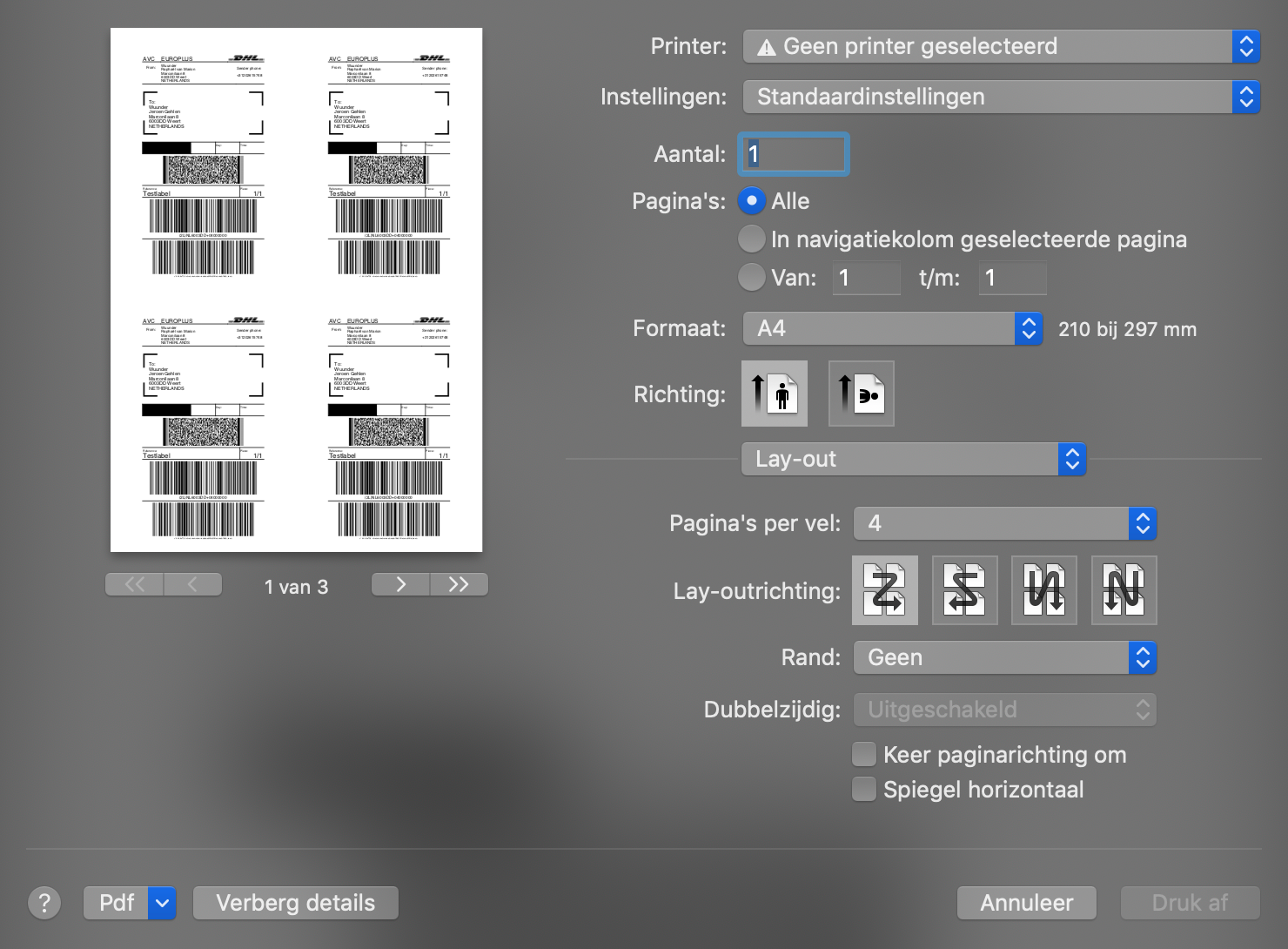 Lay-out instelling pagina's per vel (Mac)