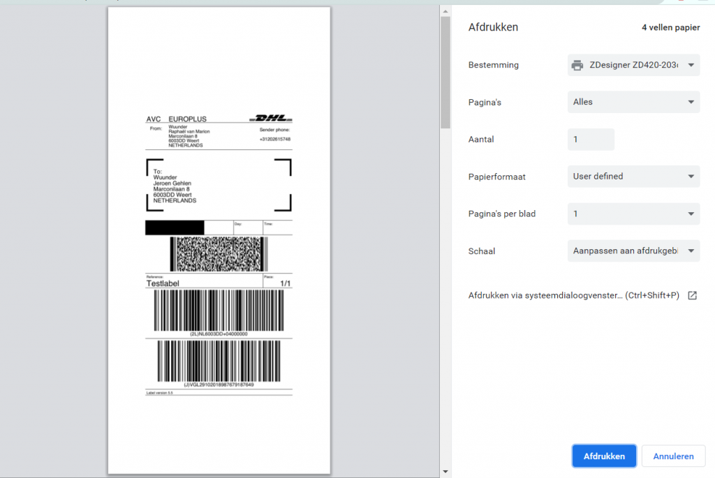 Print-overzicht openen op Windows