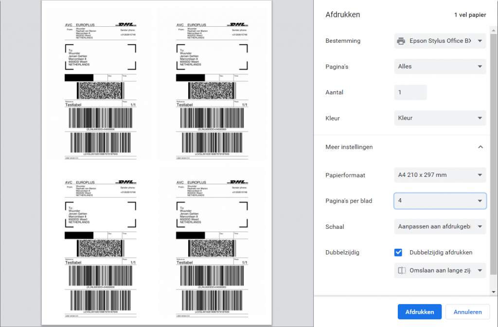 Pagina's per blad instelling (Windows)