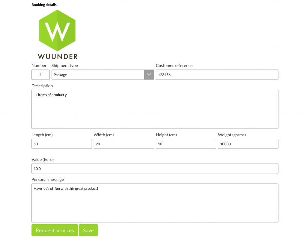 MyWuunder zending invoeren